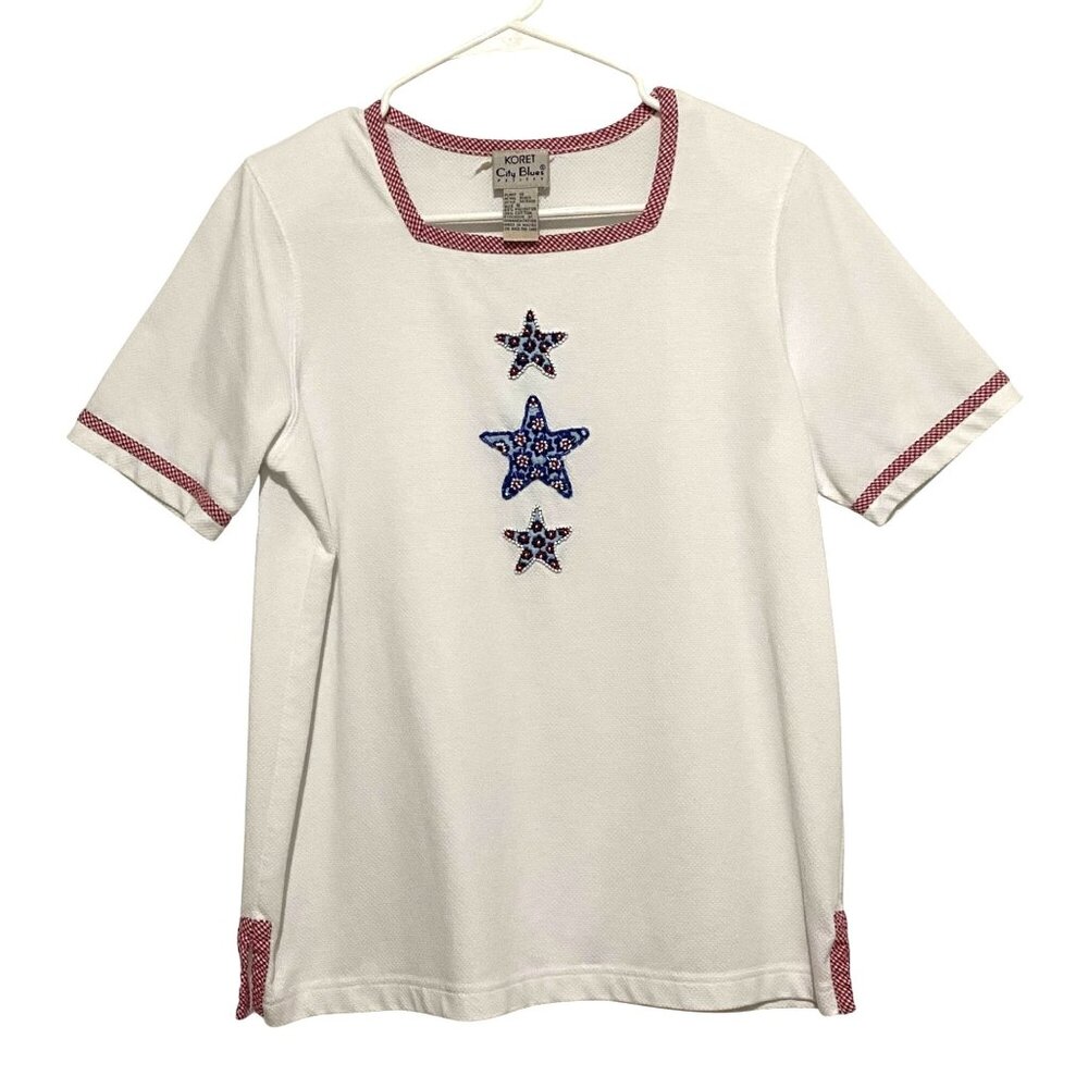 Koret City Blues Womens Top PS Patriotic USA Stars Nautical Celestial Coastal